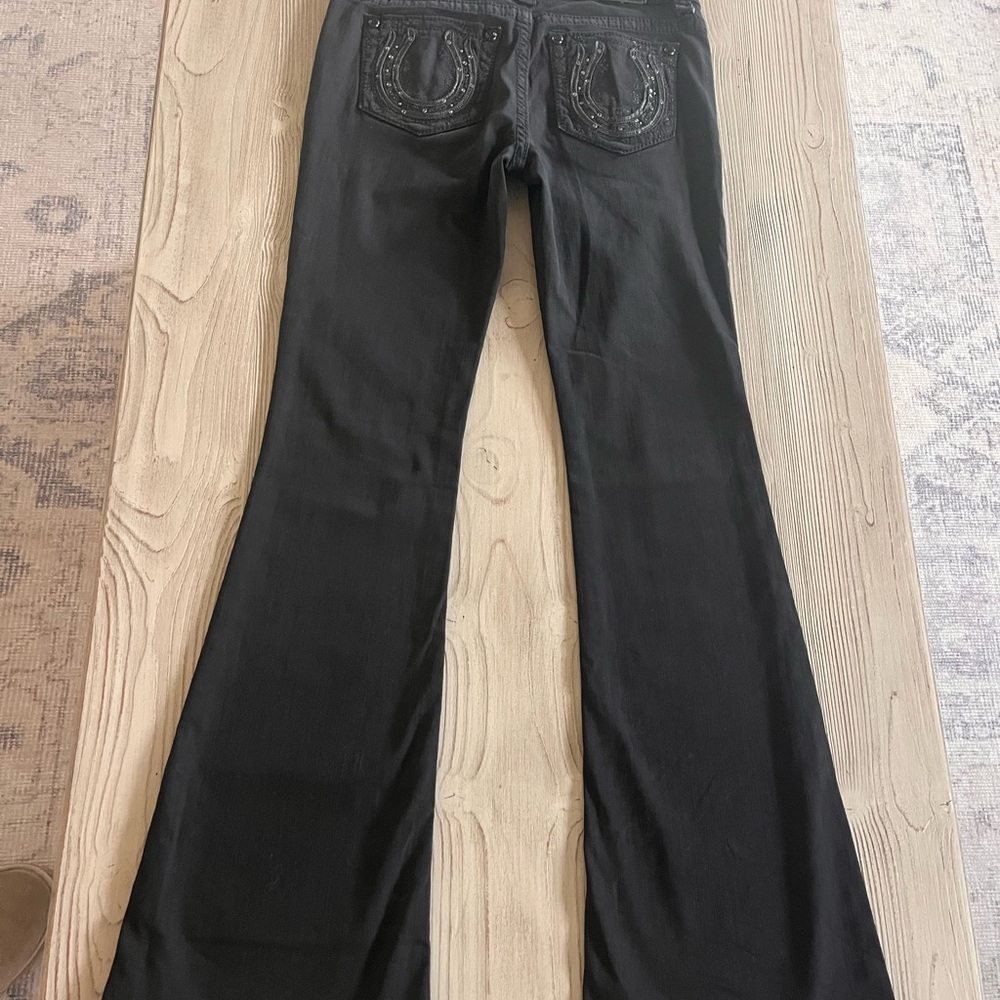 Miss Me mid rise flare black jeans with embellished horseshoe pocket size 29 - Picture 2 of 13